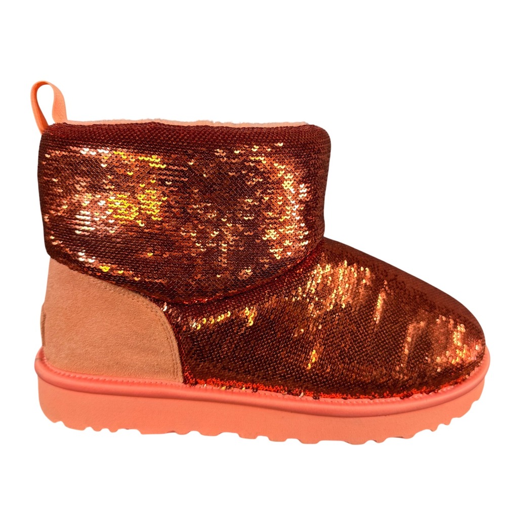 UGG Classic Short Sequin Boots Coral Orange Shimmer 1121073 Womens 9